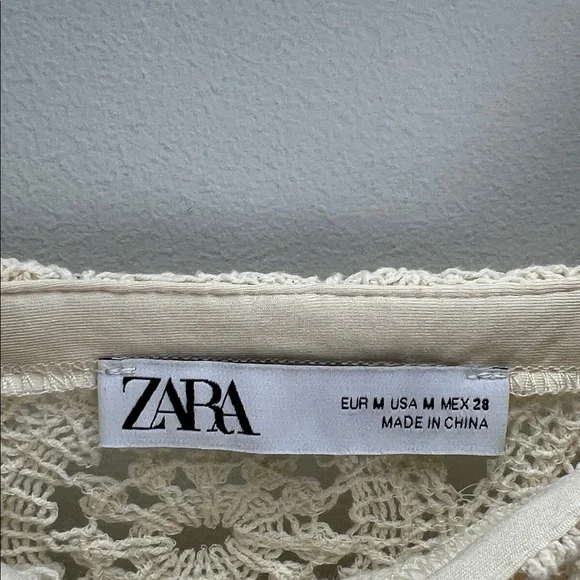 Zara Crochet Lace Crop Top Cream Cropped Womens Medium Victorian Cottagecore - Picture 2 of 8